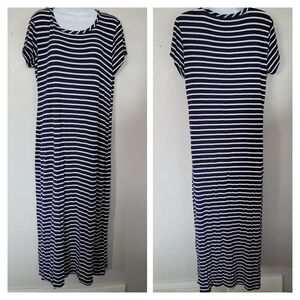 Pinc Women's Navy Blue White Striped Short Sleeve T-shirt Dress Summer Spring Lg